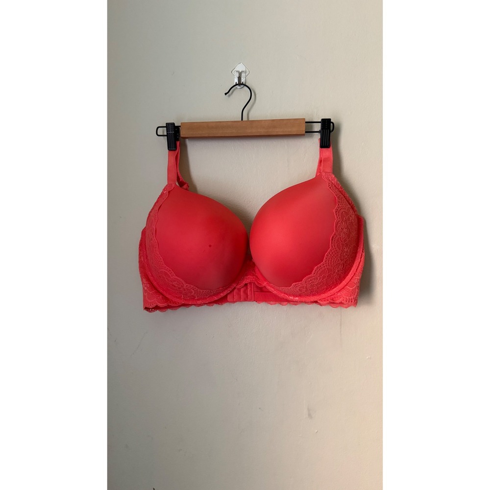 Lace Trim Plunge Bra Sexy Everyday Comfort Coral Pink Bra Size 44F